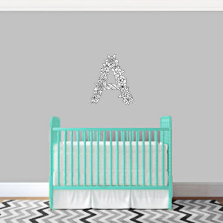 Monograma Floral Único Preto e Branco Monograma M