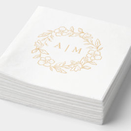 Monograma Floral Wreath Gold Foil Casamento Napkin