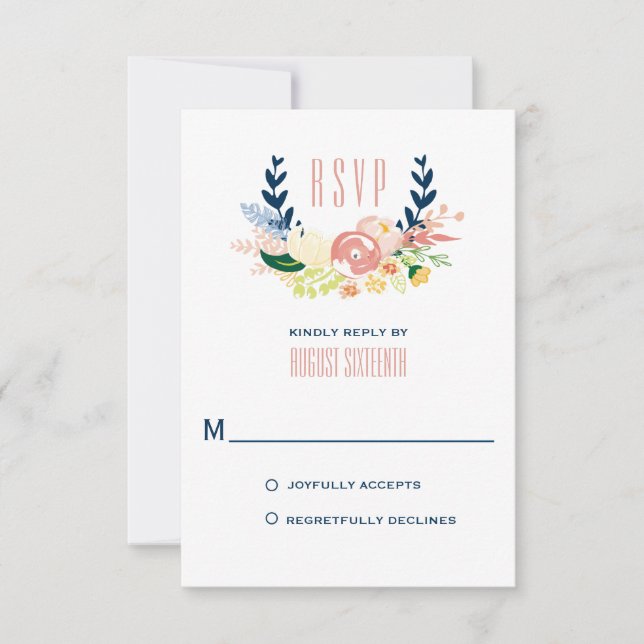 Monograma Floral Wreath | Placa RSVP (Frente)