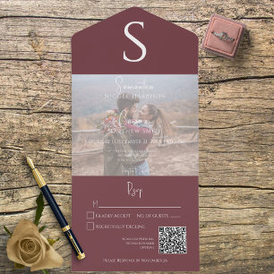 Monograma Foto Moderna Burgundy Vinho QR