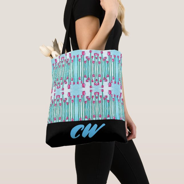 Monograma Funky Floral Boho Tote Bag (Close Up)