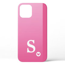 Monograma Girly Pink Heart Simple Modern Chic