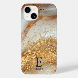 Monograma glitter dourado mármore branco chic