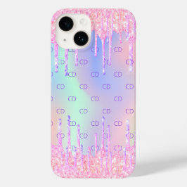 Monograma holográfico cor-de-rosa com gotas de bri