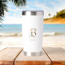 Monograma Inicial B Floral Dourada Personalizada