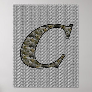 Monograma inicial C Hydrangea Floral Poster