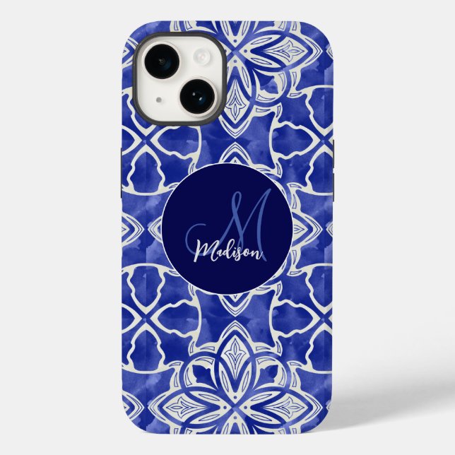 Monograma inicial de cinzas azul-na moda (Verso)