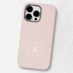 Monograma inicial de explosão solar radial rosa pá<br><div class="desc">Capas de iphone elegante com o seu monograma,  dentro a borda inicial de pontos radiais parecidos com um sol. Monograma branco sobre fundo cor-de-rosa pálido. As cores podem ser personalizadas com a ferramenta design.</div>