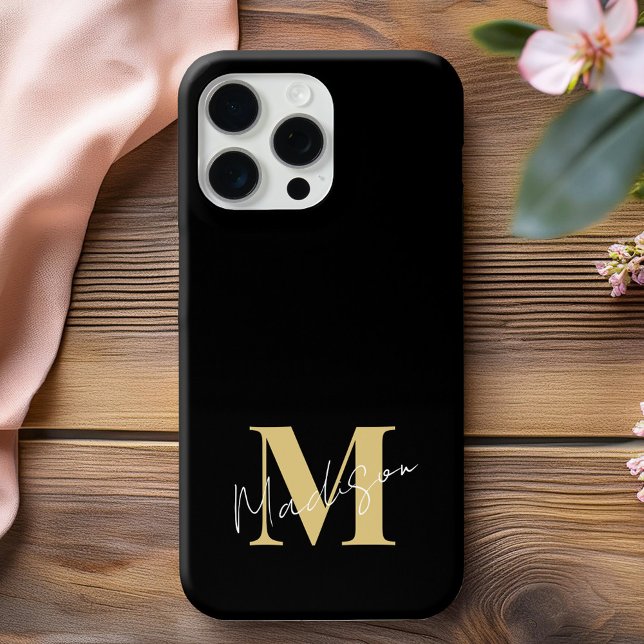 Monograma inicial Dourado mínimo a preto (Criador carregado)