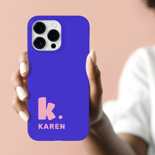 Monograma inicial e nome azul cor-de-rosa