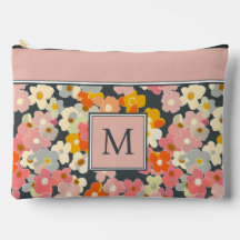 Monograma Inicial Floral Rosa Moderno Retro