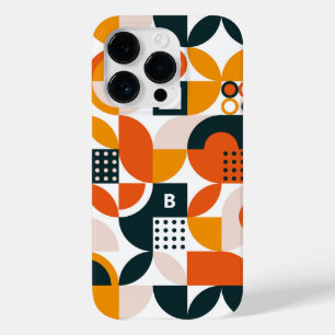 Monograma Inicial Geométrico Preto Laranja Retrô