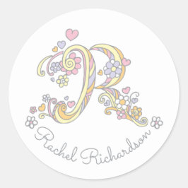 Monograma inicial R etiquetas de nome de identific