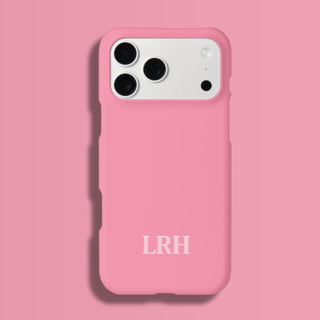 Monograma Inicial Simples de Dupla Camada Moderna  (Flamingo pink tone on tone monogram iPhone case with a preppy look)