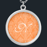 Monograma Laranja Colar de Prata Sterling<br><div class="desc">Linda Lace Sterling Silver Necklace - a cor de fundo pode ser alterada. Excelente como um favor de casamento,  presente de casamento,  presente de aniversário ou presente de feriado.</div>