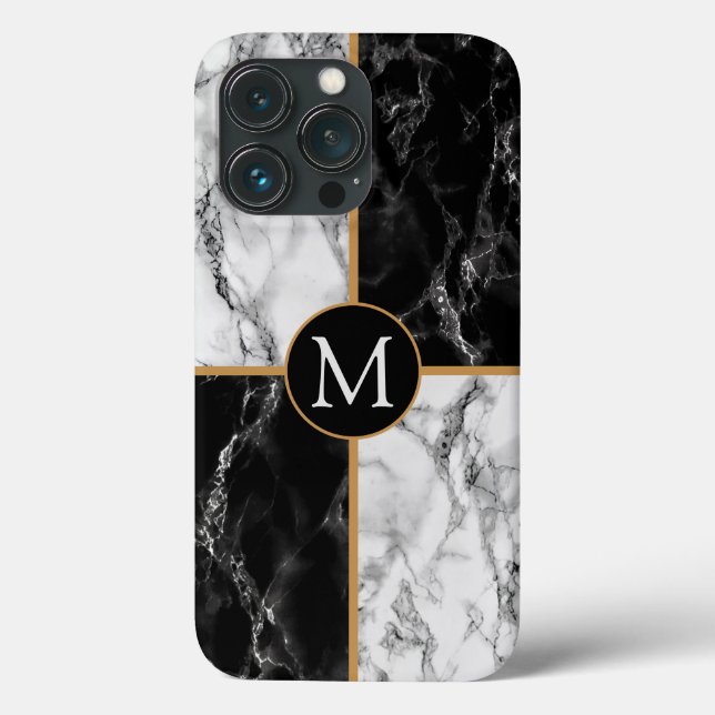 Monograma - Letra capas de iphone Preta - Mármore  (Verso)