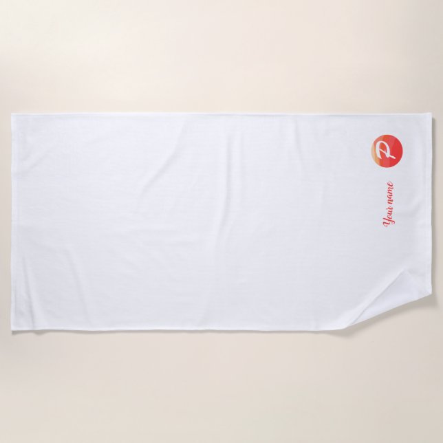 Monograma - letra laranja ondulada P toalha de pra (Frente)