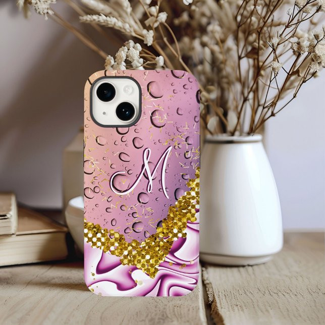 Monograma M Brilho Dourado Rosa Fantasia Gotículas (Criador carregado)