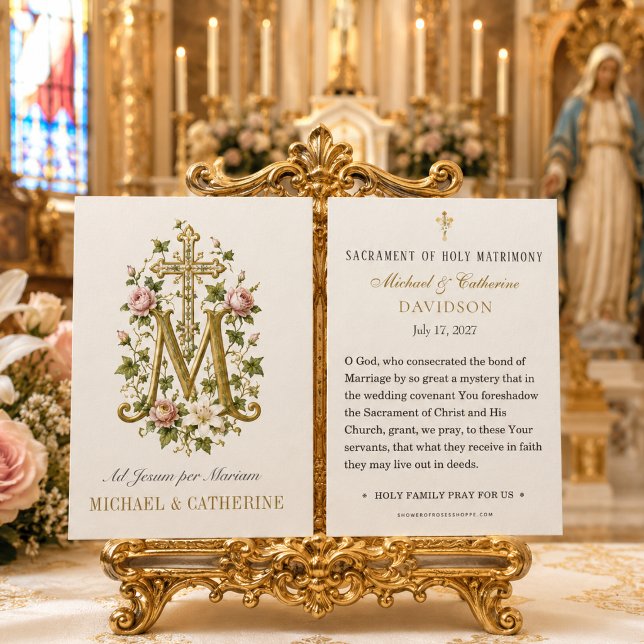 Monograma Mariano Católico de Casamento com Rosas  (Criador carregado)