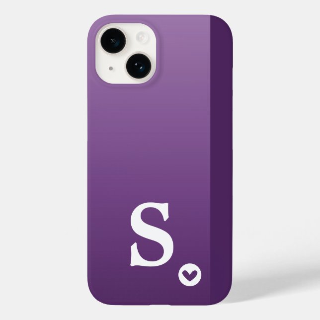 Monograma Menina Coração Roxo Simples Moderno Chic (Verso)