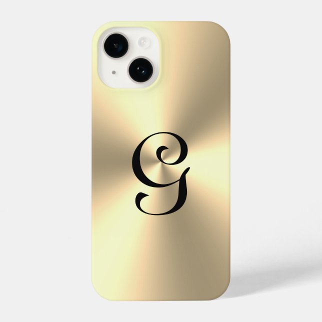 Monograma metálico Dourado personalizado iPhone 14 (Verso)