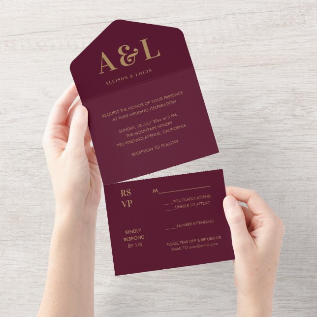 Monograma Minimalista de Casamento Dourado (Aba destacável)