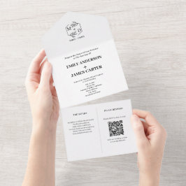Monograma Mínimo de Casamento com Código QR Botâni
