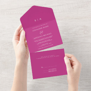 Monograma Mínimo Moderno Magenta e Casamento Branc