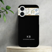 Monograma Moderna Padrão Floral Preto Fofo