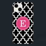 Monograma Moderno de Preto e Rosa em Marrocos<br><div class="desc">Chic Girly Preppy Modern Marron Quatrefoil Lattice Design com Nome Personalizado em Monograma ou Inicial</div>