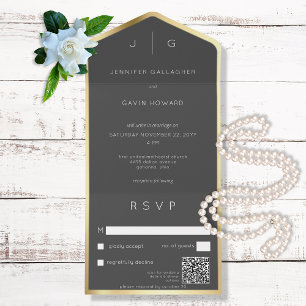 Monograma Moderno Elegante Preto QR