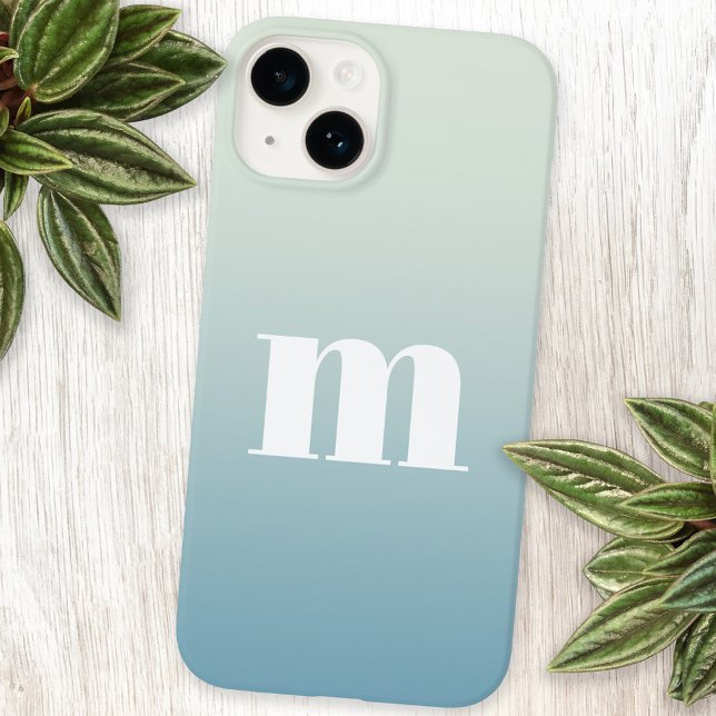 Monograma Moderno Gradiente Azul Azul Azul Azul Az (Modern monogram initial personalized blue green aqua teal gradient iPhone case)