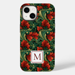 Monograma Natal Verde Vermelho Art Noveau