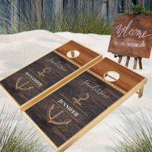 Monograma Náutico de Âncora Costeira de Madeira Rú