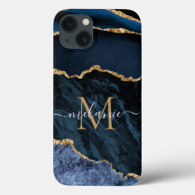 Monograma Nome Agate Marinho capas de iphone Azul 