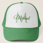 Monograma Nome Branco E Boné Unisex Verde De Baseb<br><div class="desc">Nome Do Monograma,  Branco E Unisexo Verde,  Modelo De Baseball Com Boné Unisex Elegante Trendy Trucker Hat.</div>