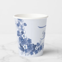 Monograma Nome Floral Blue Cinza Rustic Elegant