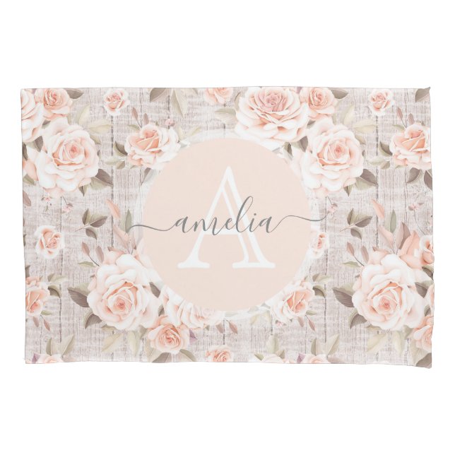 Monograma Nome Madeira russa e Rosas de vinagre Ro (Frente)