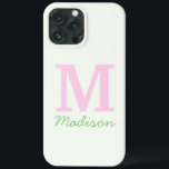 Monograma Nome Personalizado Inicial Rosa Verde<br><div class="desc">Esta é uma capas de iphone verde rosa com nome personalizado inicial monograma!</div>