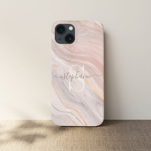 Monograma Nome Personalizado Modern Marble Swirl