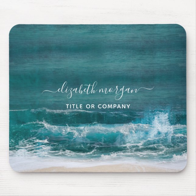 Monograma Nome Script Beach Ocean Modern Mouse Pad (Frente)