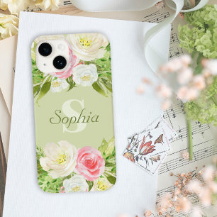 Monograma Nome Verde Cor de Água Rosa Floral