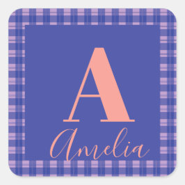 Monograma Nome Xadrez Púrpura Rosa Pinto, Etiqueta