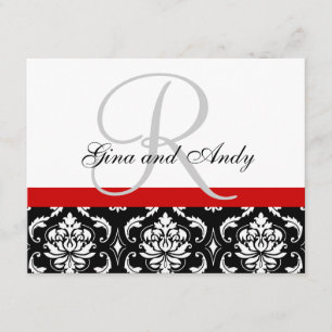 Monograma & nomes vermelhos do damasco do cartão