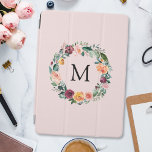 Monograma outono Rosa Flor Flower Wreath<br><div class="desc">Apresentando nossa cobertura de ar do Rosa Floral Flor de outono do Monograma. Apresentando a ilustração das cores d'água de arranjo de flores e folhas,  adicione o encanto da natureza da colheita à sua coleção eletrônica. Pode ser um presente excelente para amantes estéticos da natureza antigos.</div>