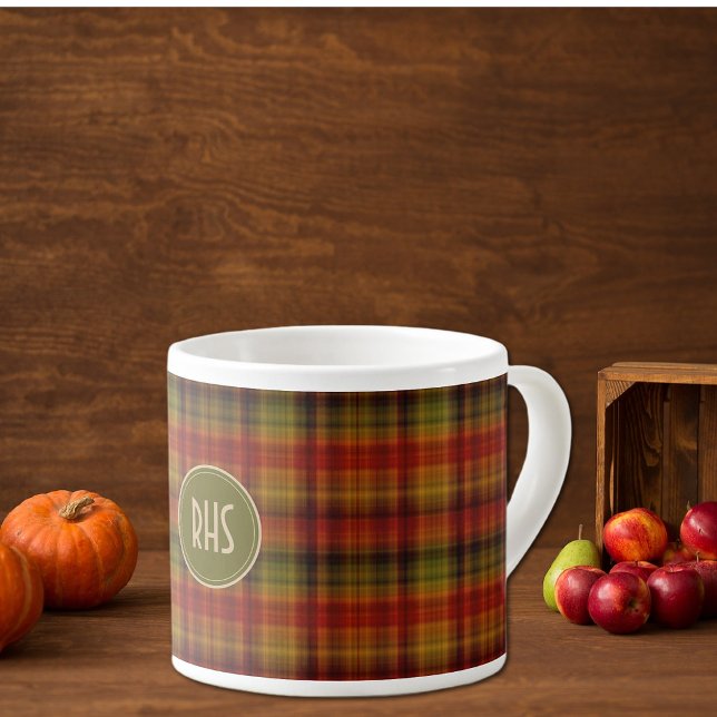 Monograma, padrão xadrez de outono Caneca de Café  (Criador carregado)