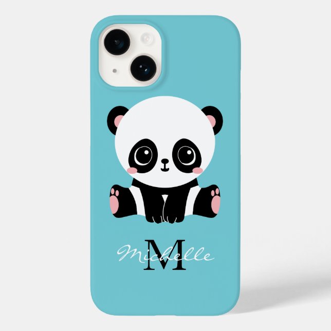 Monograma Panda Fofo Personalizado Azul Chiclete (Verso)