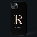 Monograma personalizado branco na moda preto<br><div class="desc">Esta capa de telefone de células de designer exclusiva apresenta um monograma de três cores — olhe atentamente e você verá por si mesmo.  Isto é feito em um plano de fundo preto.   Qualquer pergunta sobre design,  basta enviar um e-mail para charmdesignstudio@rcn.com e nós ficaremos muito satisfeitos em ajudar.</div>