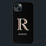 Monograma personalizado branco na moda preto<br><div class="desc">Esta capa de telefone de células de designer exclusiva apresenta um monograma de três cores — olhe atentamente e você verá por si mesmo.  Isto é feito em um plano de fundo preto.   Qualquer pergunta sobre design,  basta enviar um e-mail para charmdesignstudio@rcn.com e nós ficaremos muito satisfeitos em ajudar.</div>