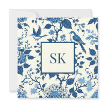 Monograma Personalizado Chinoiserie Azul e Branco